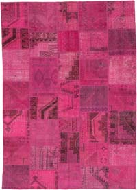Fuşya Boyalı Patchwork Halı - 250 cm x 349 cm