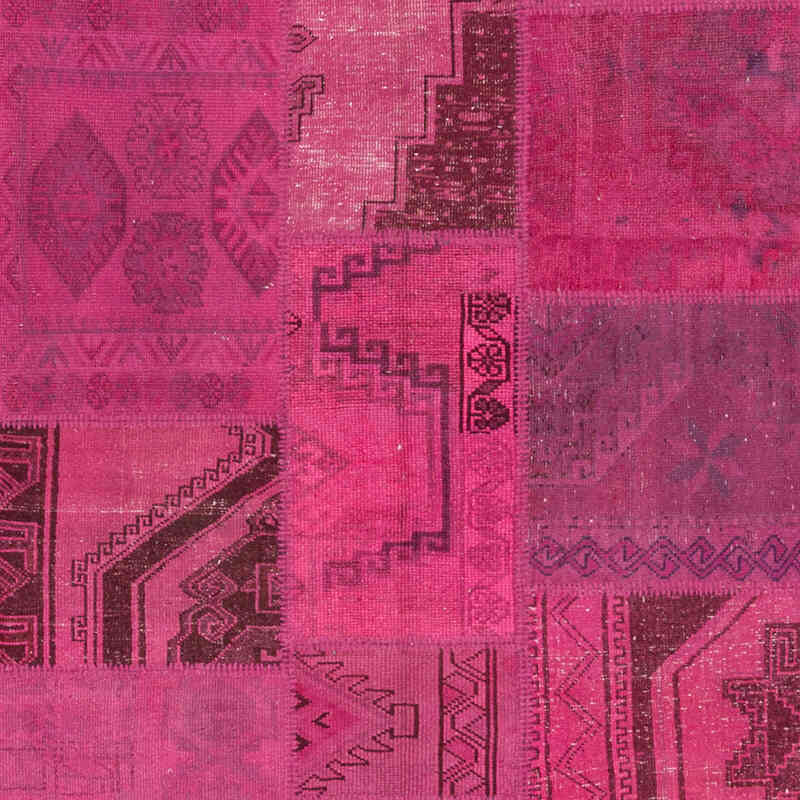 Fuchsia Patchwork Hand-Knotted Turkish Rug - 8' 2" x 11' 5" (98 in. x 137 in.) - K0018732