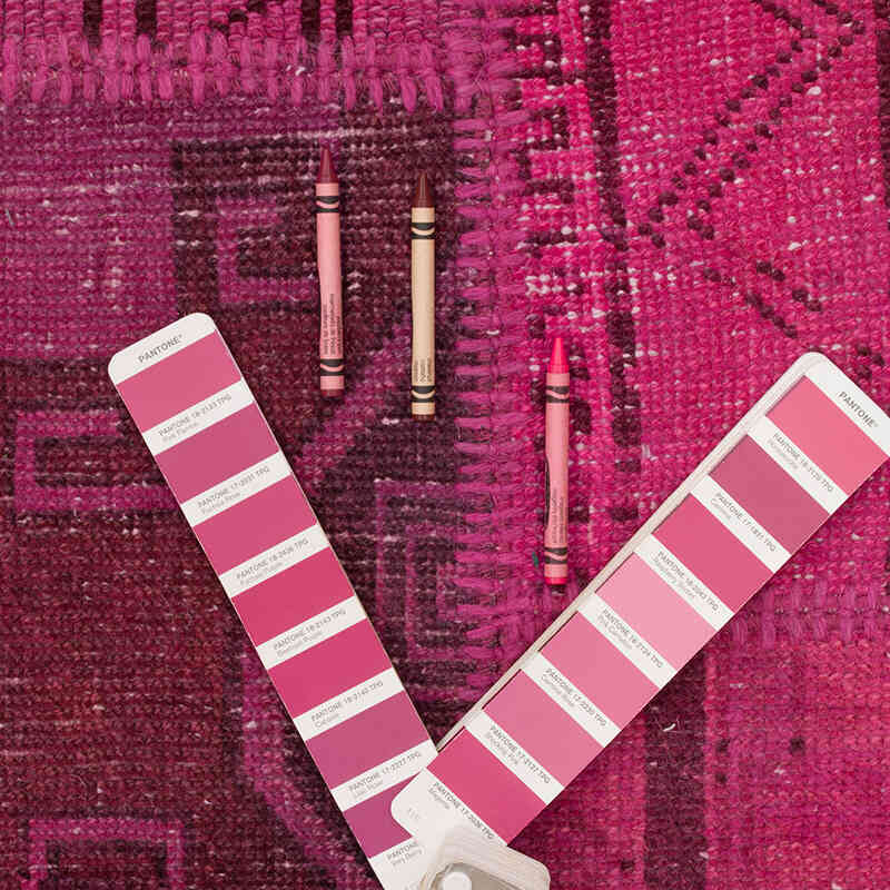 Fucsia Alfombra De Retazos Turca Sobre-teñida - 250 cm x 349 cm - K0018732