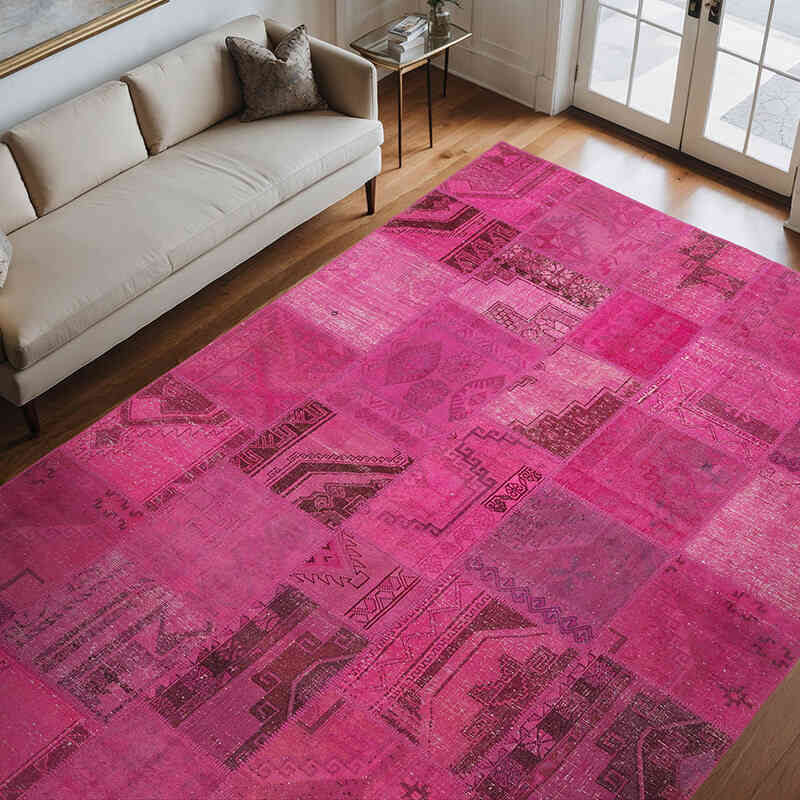 Fucsia Alfombra De Retazos Turca Sobre-teñida - 250 cm x 349 cm - K0018732