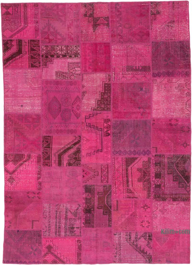 Fuchsia Patchwork Hand-Knotted Turkish Rug - 8' 2" x 11' 5" (98 in. x 137 in.) - K0018732