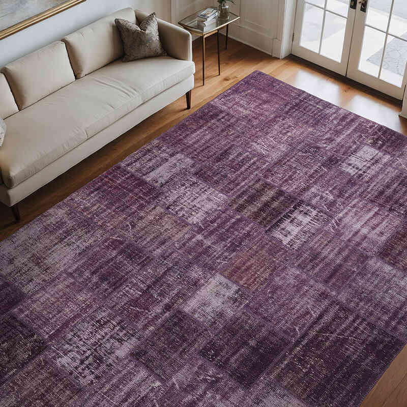 Mor Boyalı Patchwork Halı - 256 cm x 350 cm - K0018735