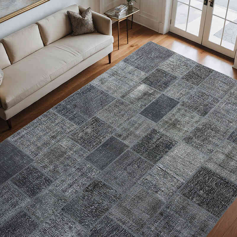 Gri Boyalı Patchwork Halı - 252 cm x 354 cm - K0018736