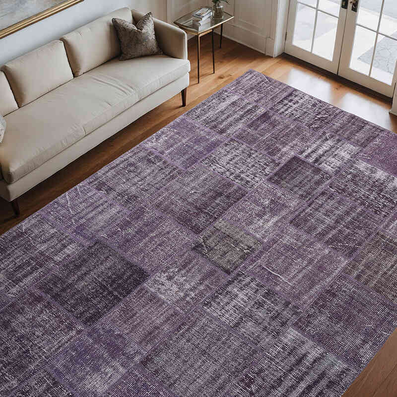 Purple Patchwork Hand-Knotted Turkish Rug - 8' 2" x 11' 5" (98" x 137") - K0018739