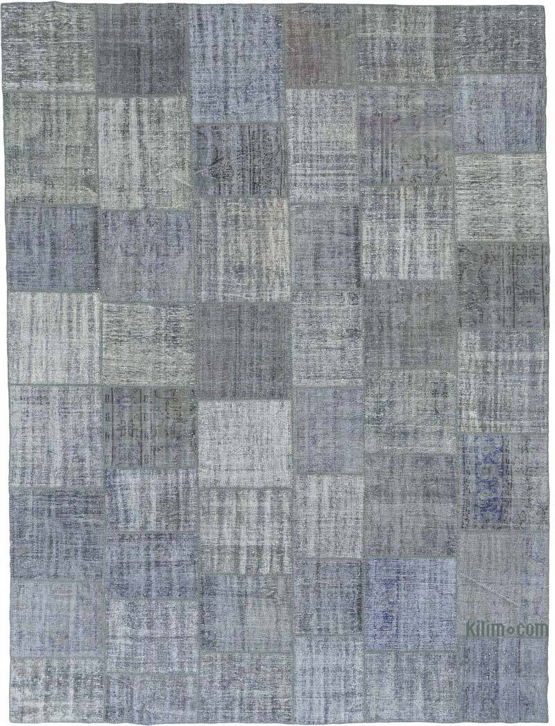 Gri, Açık Mavi Boyalı Patchwork Halı - 302 cm x 402 cm - K0018741