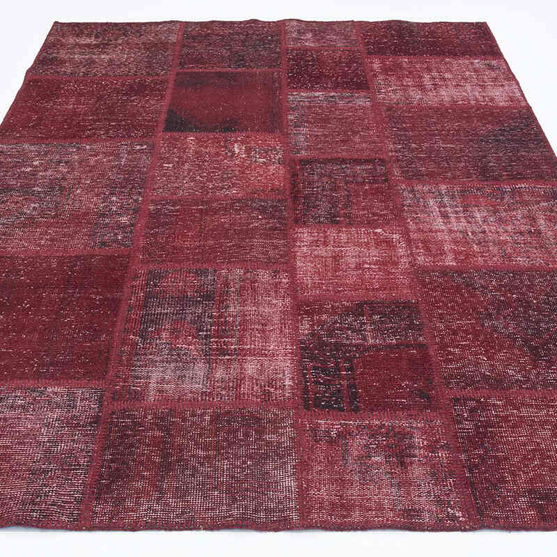 Kırmızı Boyalı Patchwork Halı - 177 cm x 246 cm - K0018767