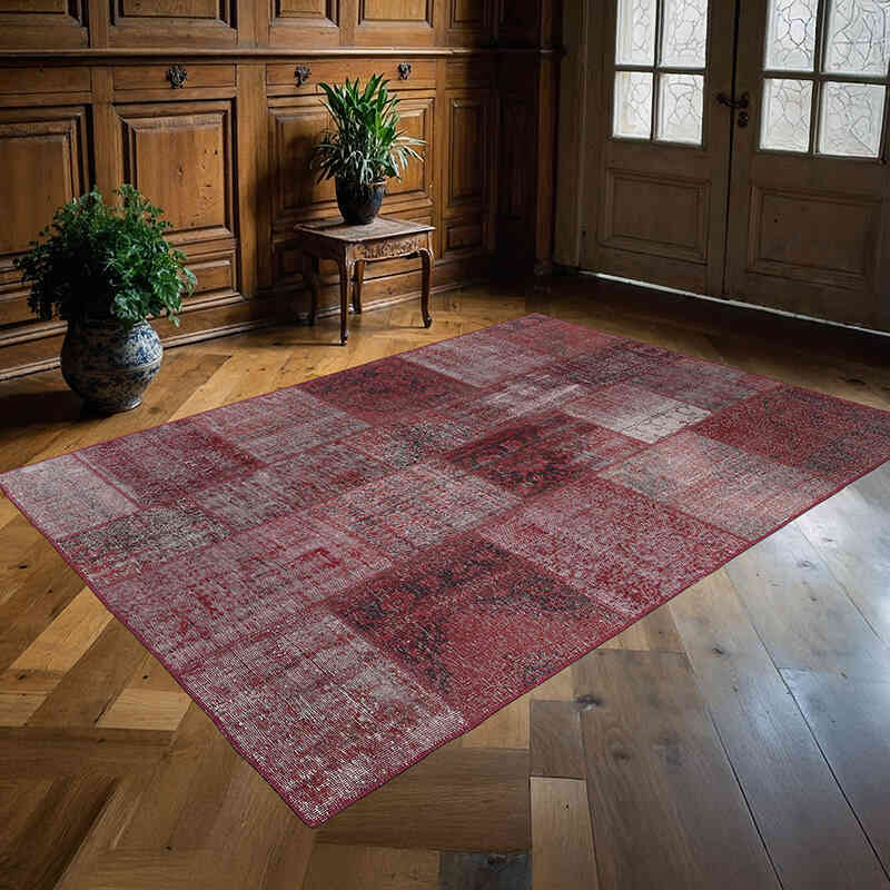 Rojo Alfombra De Retazos Turca Sobre-teñida - 171 cm x 240 cm - K0018775