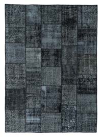 Black Patchwork Hand-Knotted Turkish Rug - 5' 9" x 7' 11" (69" x 95")
