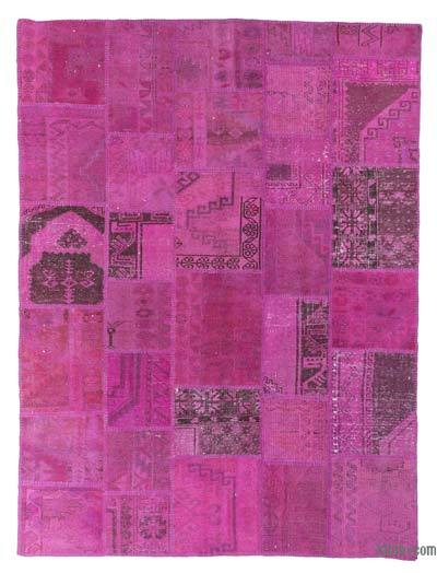 Pink Patchwork Hand-Knotted Turkish Rug - 5' 10" x 7' 10" (70 in. x 94 in.)