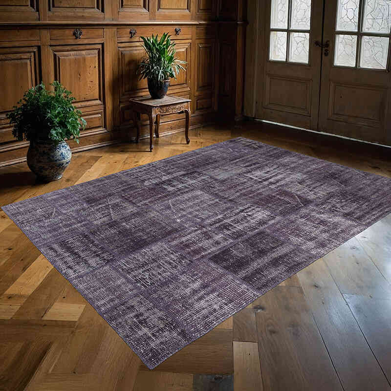 Púrpura Alfombra De Retazos Turca Sobre-teñida - 180 cm x 243 cm - K0018793