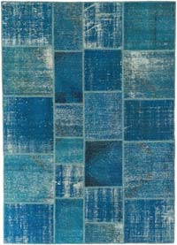 Aqua Patchwork Hand-Knotted Turkish Rug - 5' 9" x 8'  (69" x 96")
