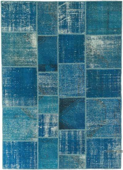 Mavi-Yeşil Boyalı Patchwork Halı - 174 cm x 245 cm