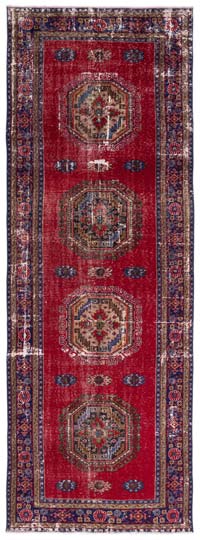 Red Vintage Turkish Hand-Knotted Rug - 4' 7" x 12' 9" (55" x 153")
