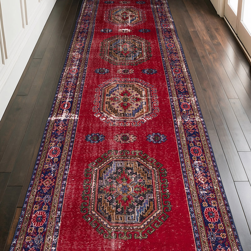 Kırmızı El Dokuma Vintage Halı - 140 cm x 388 cm - K0019566