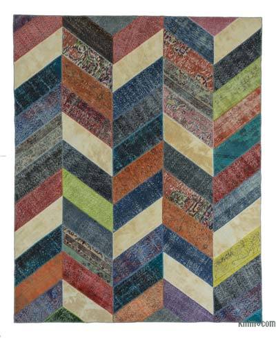 Multicolor Patchwork Hand-Knotted Turkish Rug - 8' 1" x 10' 1" (97 in. x 121 in.)