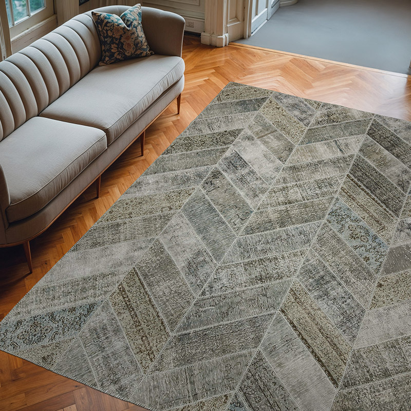 Gri Boyalı Patchwork Halı - 248 cm x 310 cm - K0020186