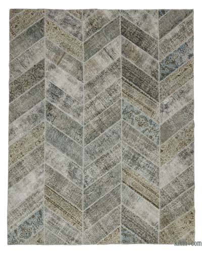 灰色拼布手工打结土耳其地毯- 8英尺2英寸x10英尺2英寸(98英寸)x 122。)