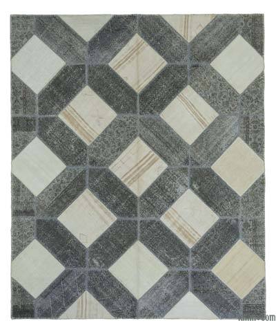 Gri, Bej Boyalı Patchwork Halı - 251 cm x 303 cm