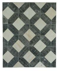 Beige, Gray Patchwork Hand-Knotted Turkish Rug - 8' 2" x 9' 11" (98" x 119")