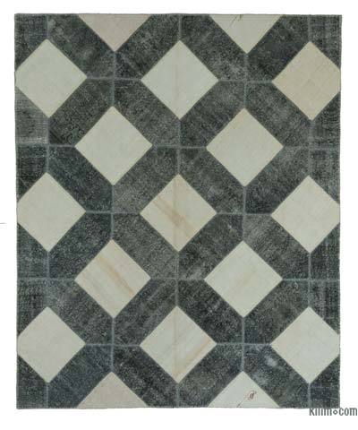 Beige, Grey Patchwork Hand-Knotted Turkish Rug - 8' 2" x 9' 11" (98 in. x 119 in.)