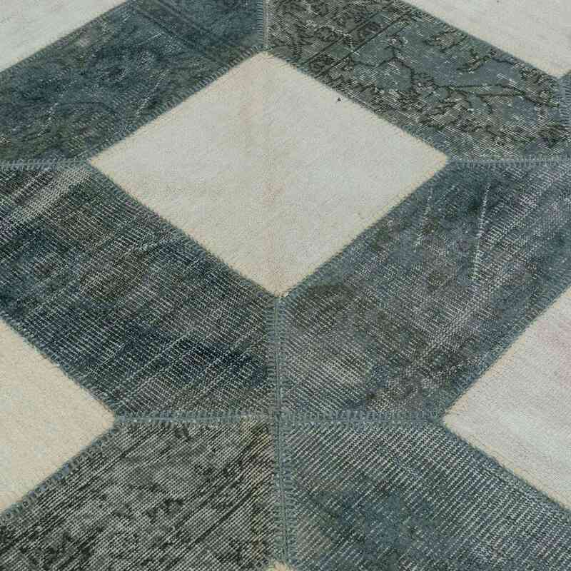 Beige, Gray Patchwork Hand-Knotted Turkish Rug - 8' 2" x 9' 10" (98" x 118") - K0020192