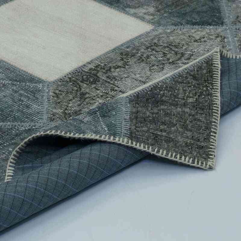 Beige, Gray Patchwork Hand-Knotted Turkish Rug - 8' 2" x 9' 10" (98" x 118") - K0020192