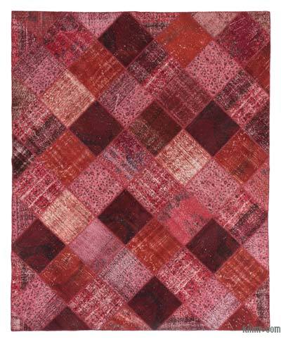 Kırmızı, Pembe Boyalı Patchwork Halı - 250 cm x 311 cm