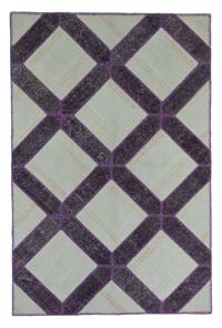Purple, Beige Patchwork Hand-Knotted Turkish Rug - 5' 3" x 7' 11" (63" x 95")