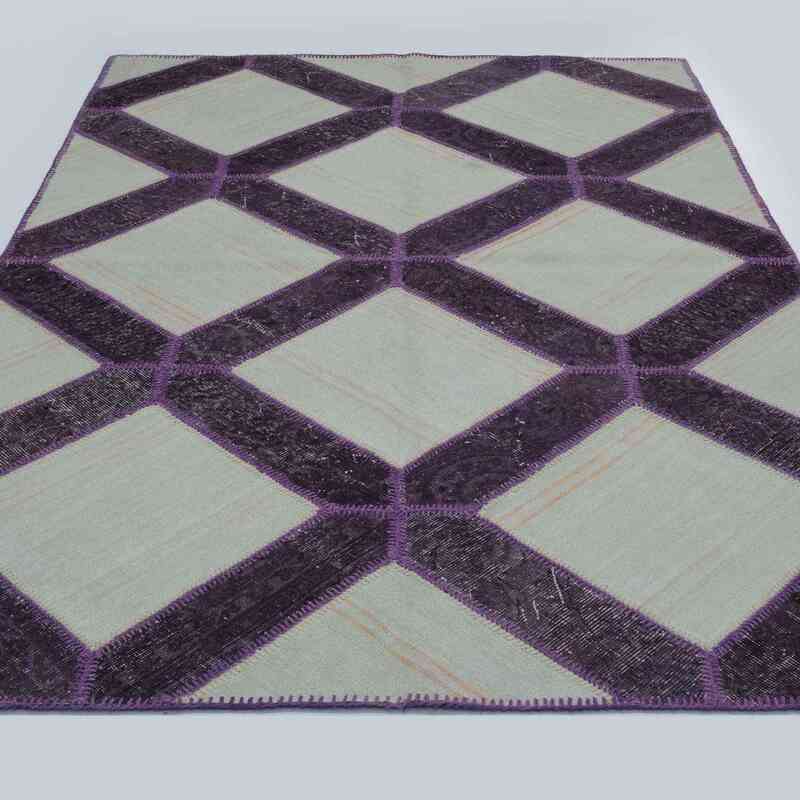 Mor, Bej Boyalı Patchwork Halı - 161 cm x 242 cm - K0020244