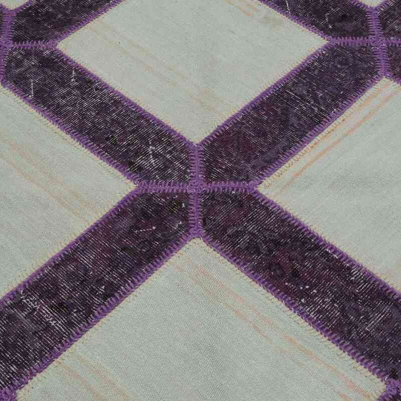 Mor, Bej Boyalı Patchwork Halı - 161 cm x 242 cm - K0020244