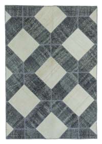 Beige, Gray Patchwork Hand-Knotted Turkish Rug - 5' 6" x 7' 11" (66" x 95")