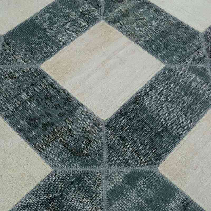 Beige, Grey Patchwork Hand-Knotted Turkish Rug - 5' 6" x 7' 11" (66 in. x 95 in.) - K0020251