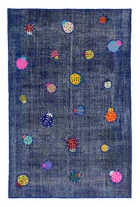 Blue Patchwork Hand-Knotted Turkish Rug - 5' 3" x 7' 11" (63" x 95")