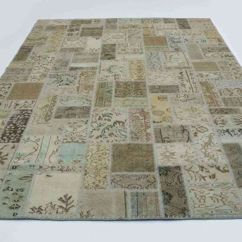 Beige Patchwork Hand-Knotted Turkish Rug - 6' 7" x 9' 10" (79 in. x 118 in.) - K0020257