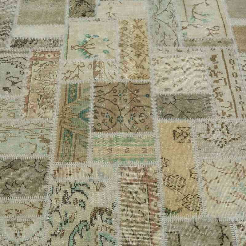 Beige Patchwork Hand-Knotted Turkish Rug - 6' 7" x 9' 10" (79 in. x 118 in.) - K0020257