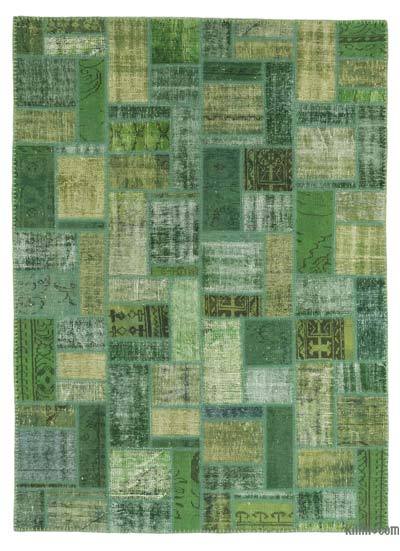 Green Patchwork Hand-Knotted Turkish Rug - 5' 8" x 7' 10" (68 in. x 94 in.)