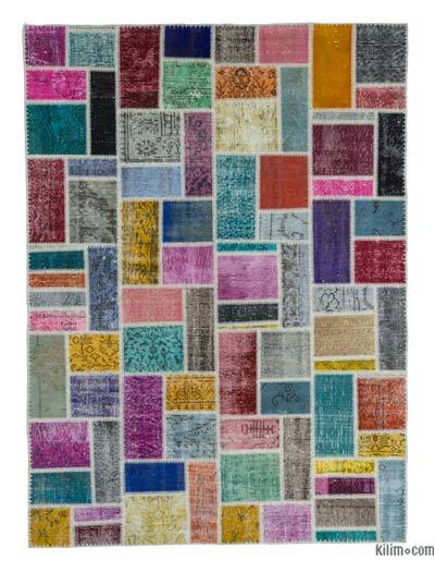 Çok Renkli Boyalı Patchwork Halı - 174 cm x 237 cm