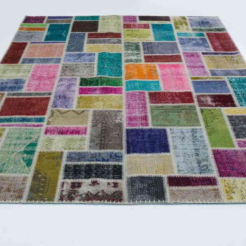 Multicolor Patchwork Hand-Knotted Turkish Rug - 5' 8" x 7' 10" (68 in. x 94 in.) - K0020276
