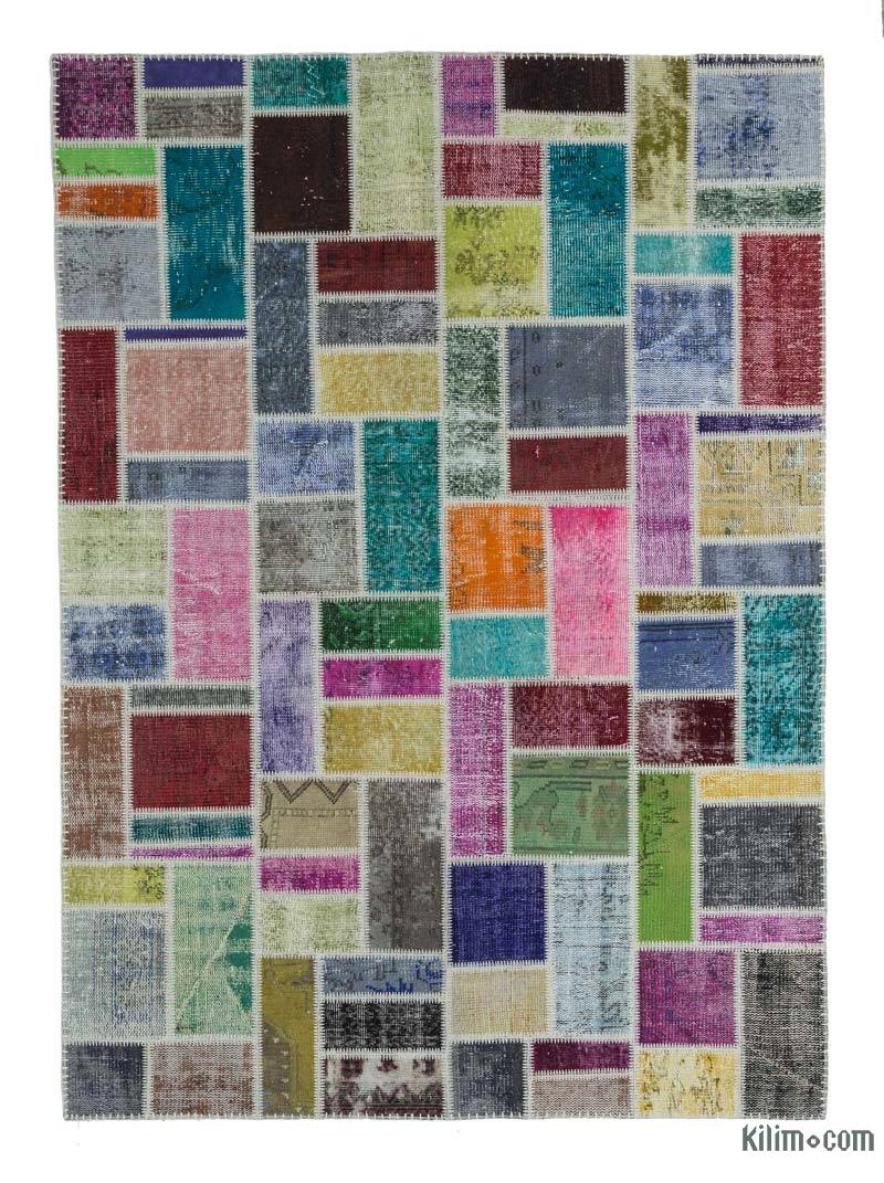 Multicolor Patchwork Hand-Knotted Turkish Rug - 5' 8" x 7' 10" (68 in. x 94 in.) - K0020276