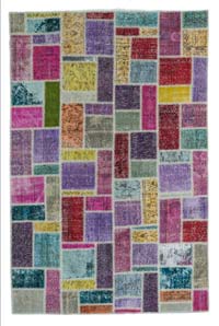 Çok Renkli Boyalı Patchwork Halı - 168 cm x 256 cm