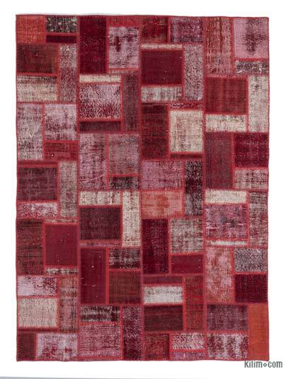Red Patchwork Hand-Knotted Turkish Rug - 5' 8" x 7' 10" (68 in. x 94 in.)