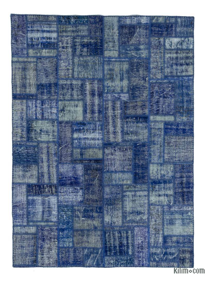 Blue Patchwork Hand-Knotted Turkish Rug - 5' 8" x 7' 10" (68 in. x 94 in.) - K0020281