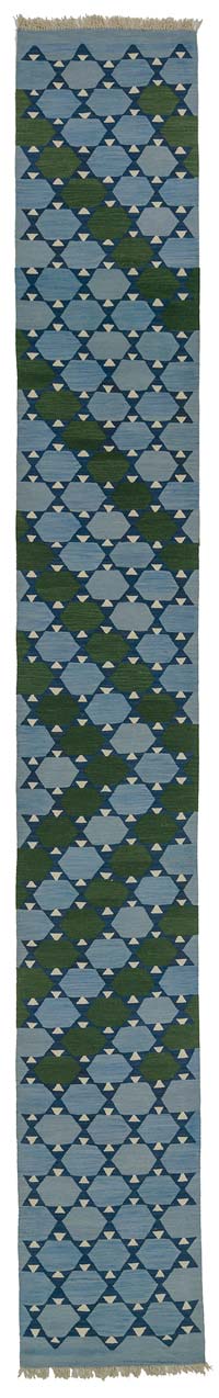 Blue, Green New Turkish Kilim Runner
