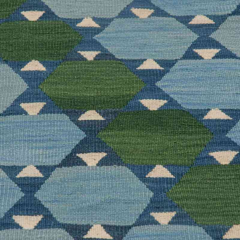 Blue, Green New Turkish Kilim Runner - K0020718