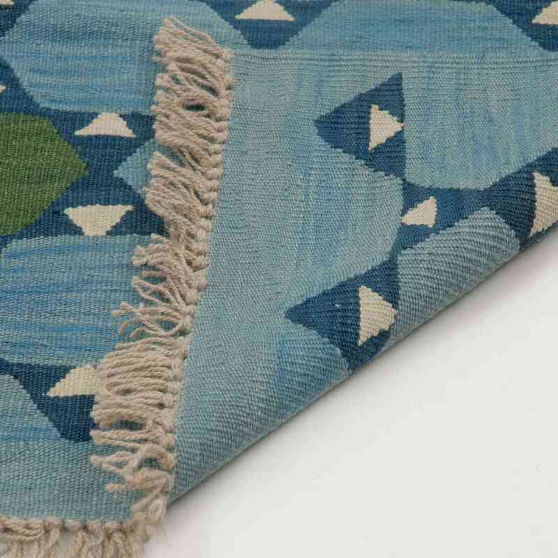 Blue, Green New Turkish Kilim Runner - K0020718