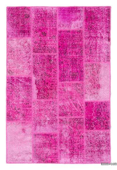Pembe Boyalı Patchwork Halı - 121 cm x 183 cm