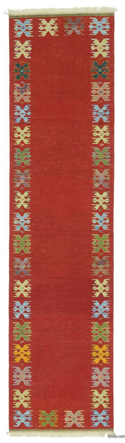Red New Turkish Kilim Runner - 2' 10" x 11' 2" (34 in. x 134 in.)