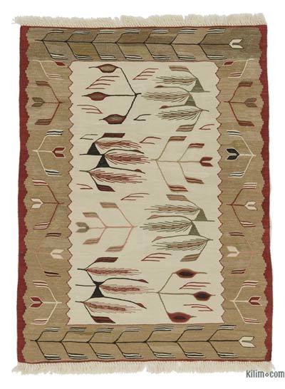 Bej, Kahverengi Yeni Kök Boya El Dokuma Kilim
