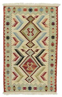 Beige, Green New Handwoven Turkish Kilim Rug - 3' 1" x 4' 11" (37" x 59")