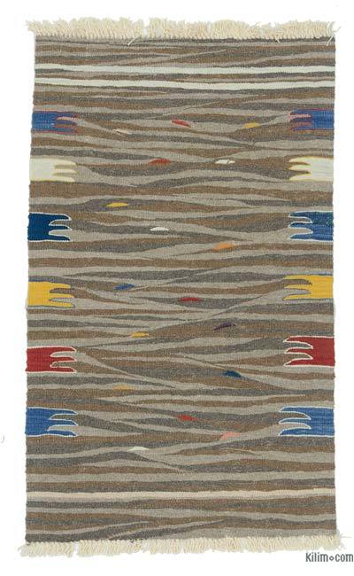 Kahverengi Yeni Kök Boya El Dokuma Kilim - 75 cm x 123 cm